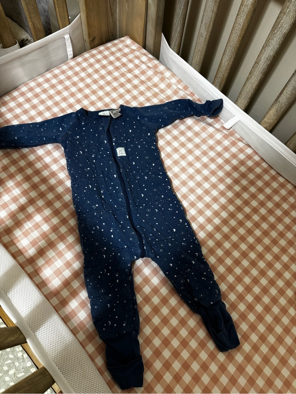 Navy Moon & Star Footed One-Piece Pajama - Soft Zip Front